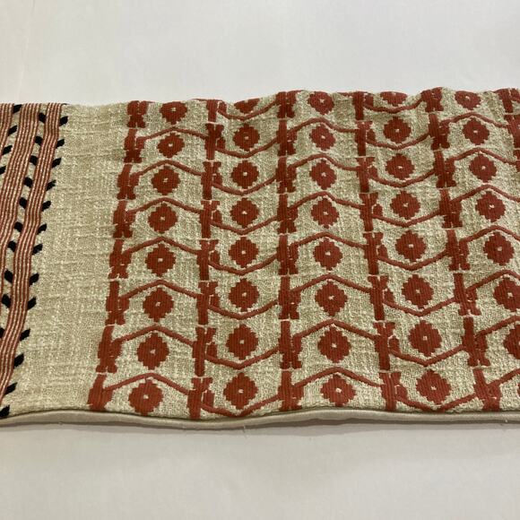 West Elm Lumbar Woven Pillow Cover Cream & Terracotta Red Boho Tassels 13" x 33" - Picture 2 of 9